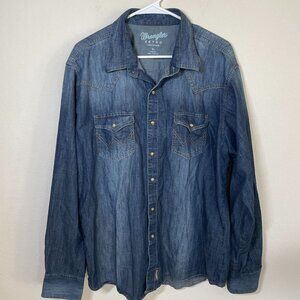 Wrangler Retro Premium Shirt Mens XL Blue Snap Denim Western Cowboy Casual